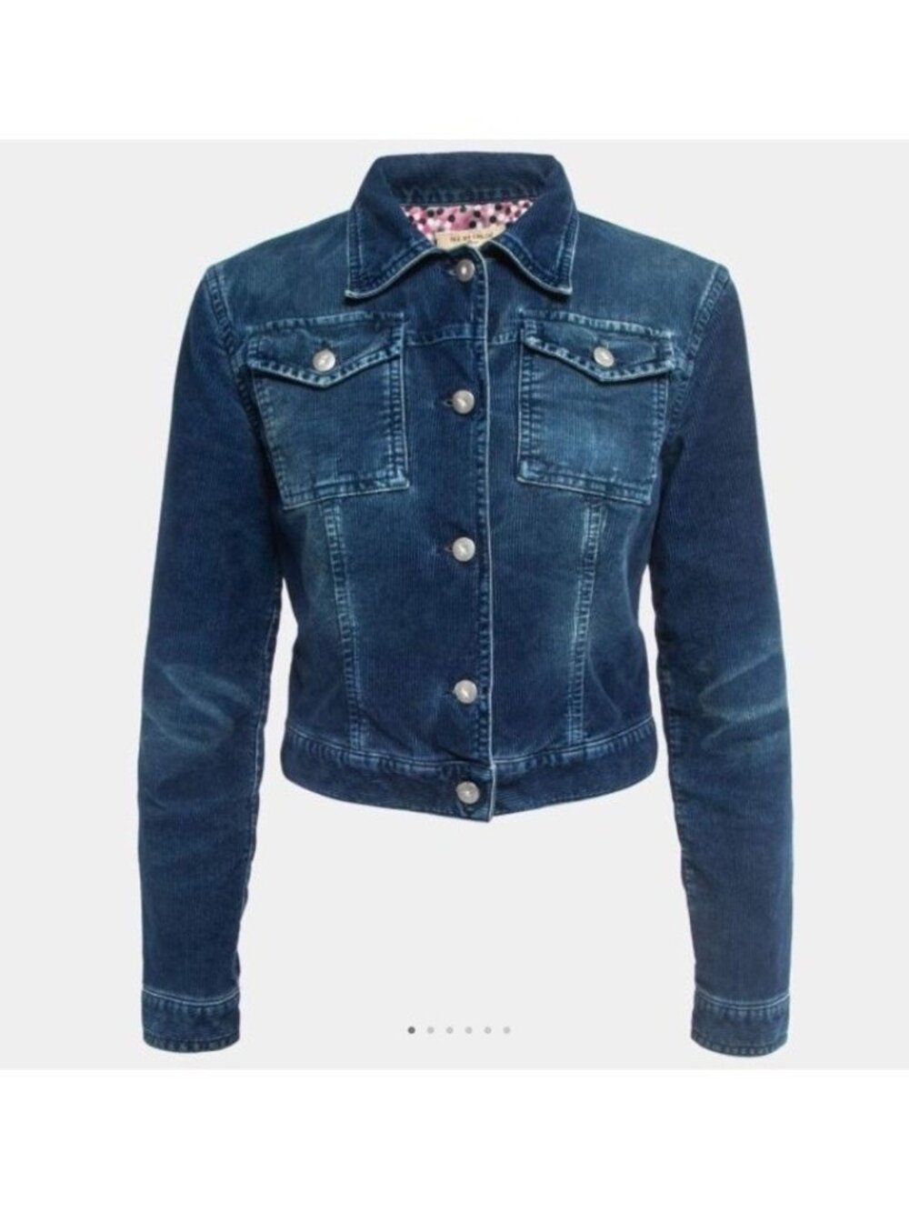 See by Chloe Distressed Corduroy Button Front Cropped Jacket Womens 8 Blue Italy